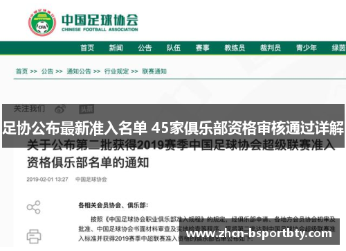足协公布最新准入名单 45家俱乐部资格审核通过详解
